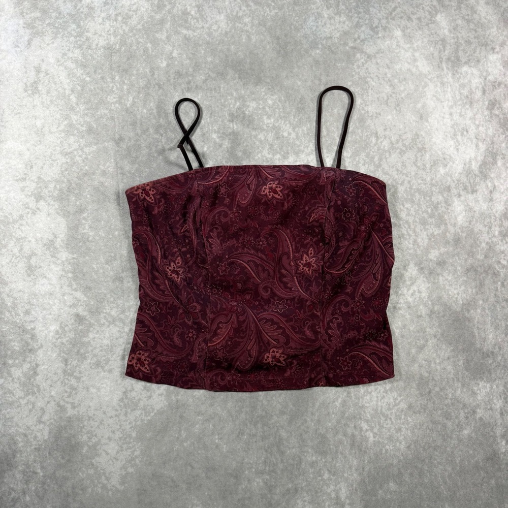 Brioche Womens XS Burgundy Paisley Spaghetti Strap Camisole Top Zipper Back Y2K